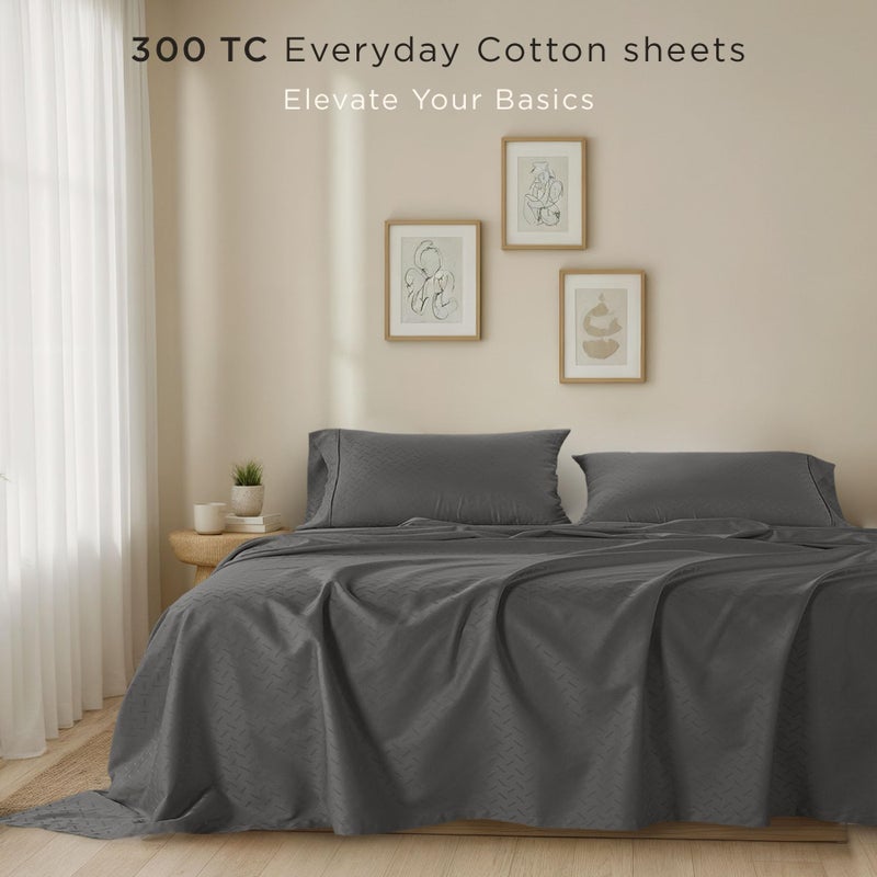 Threadmill Cotton Twin Sheet Set | 100% Cotton Sheets for Twin Size Bed | Damask Jacquard Sateen Twin Bed Sheets Set with 16â€ Deep Pocket | Soft Breathable 3-Piece Cooling Sheet Set | Dark Grey - Image 2